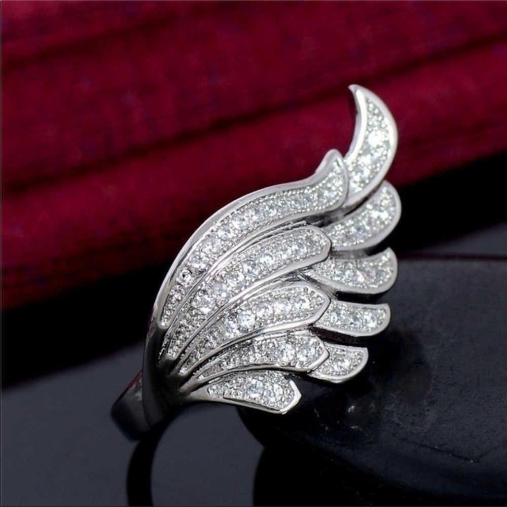New Sterling Silver CZ Ring Angel Wing